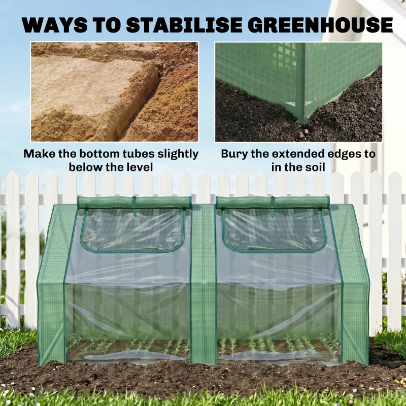 Outsunny 6' x 3' x 3' Portable Mini Greenhouse, Garden Green House Kit with 2 PE/Plastic Covers, Steel Frame and 2 Roll Up Zipper Windows, Dark Green