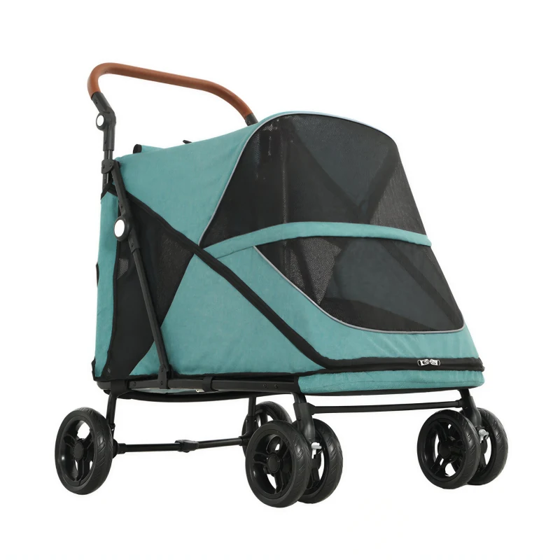 PawHut Dog Stroller Easy Fold Pet Stroller for Large Dogs Up to 66lbs with 4-Wheel Shock Absorption & One-Foot Brake Turquoise