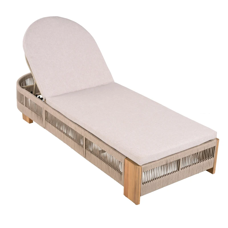 3-Piece Chaise Lounge Set with Adjustable Reclining Chaise, Durable Sun Lounger Set for Outdoor, 94.5" L x 43.5" W x 30" H, Beige+Natural+Teak