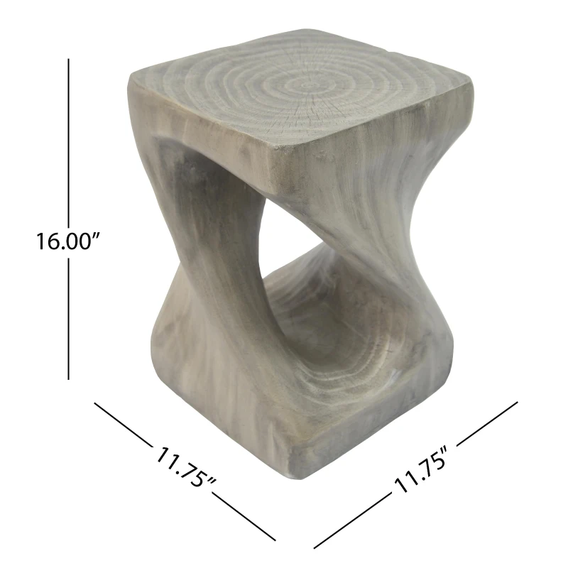 Twisted Hourglass Accent Side Table with MGO Composite, All-Weather End Table with UV-/Water-Resistant Finish, 11.5" L x 11.5" W x 16" H, Grey