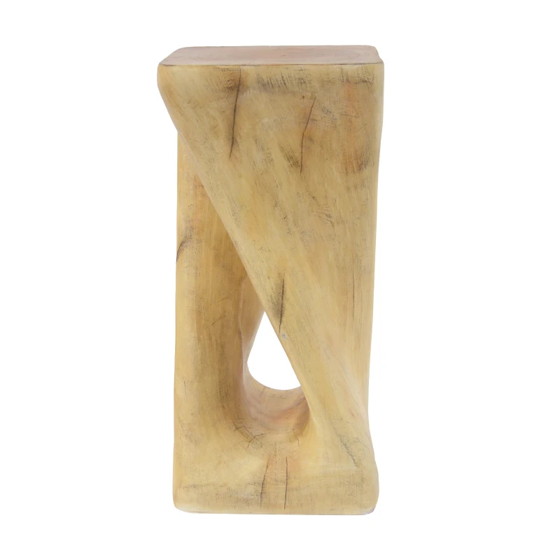Sculptural MGO Accent Table with Unique Wood-Grain Texture, All-Weather Side Table with 200 Lbs Capacity, 12.5" L x 12.5" W x 27" H, Natural
