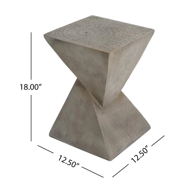 Stylish MGO Accent Table with Realistic Wood-Grain Texture, All-Weather Side Table with Stable 77 Lbs Capacity, 12.5" L x 12.5" W x 18" H, Light Gray