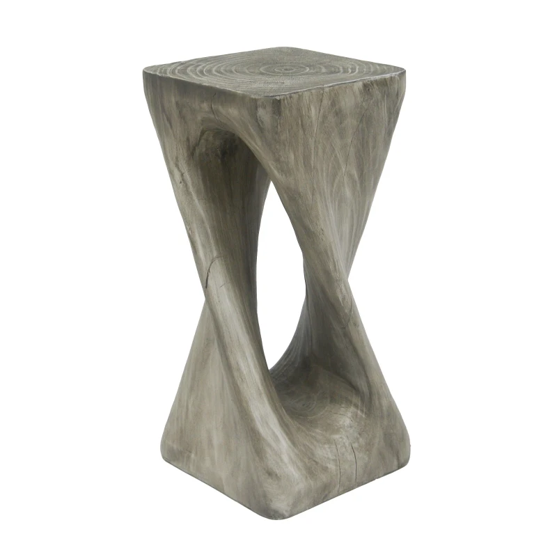 Sculptural MGO Accent Table with Unique Wood-Grain Texture, All-Weather Side Table with 200 Lbs Capacity, 12.5" L x 12.5" W x 27" H, Grey