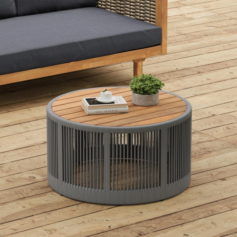 Outdoor Coffee Table with 220 Lbs Capacity, Weather-Resistant Rustic Center Table for Garden, 26" L x 26" W x 14" H, Grey+Natural+Teak