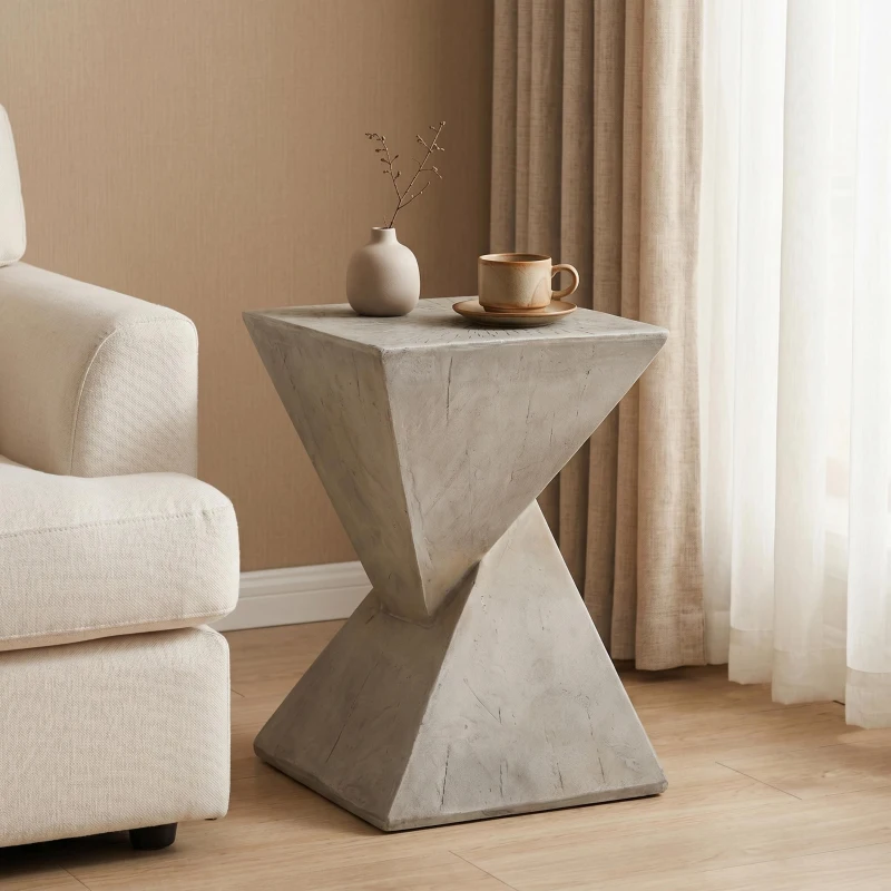 Stylish MGO Accent Table with Realistic Wood-Grain Texture, All-Weather Side Table with Stable 77 Lbs Capacity, 12.5" L x 12.5" W x 18" H, Light Gray