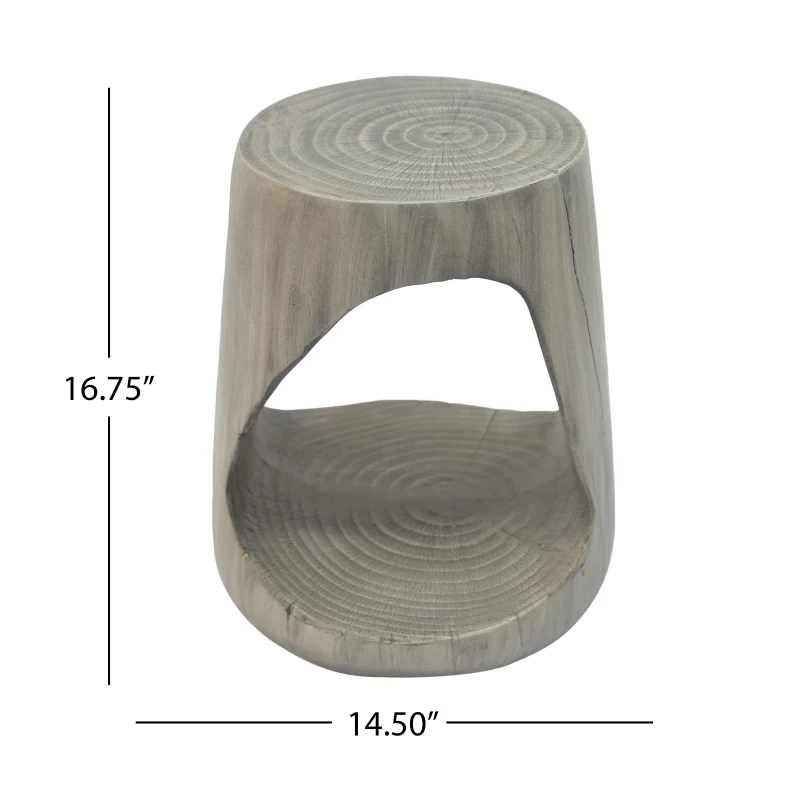 Hollow Side Table with Realistic Wood-Grain Texture, Pet-Friendly End Table with Weather-Resistant Composite, 14.5" L x 14.5" W x 16.5" H, Grey