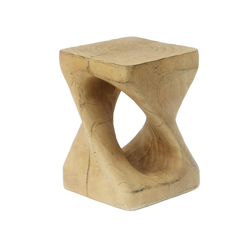 Twisted Hourglass Accent Side Table with MGO Composite, All-Weather End Table with UV-/Water-Resistant Finish, 11.5" L x 11.5" W x 16" H, Natural