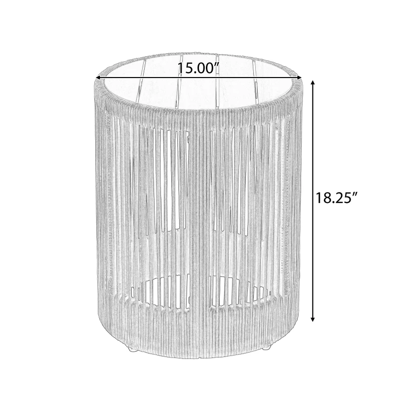 2-Piece Side Table Set with Woven Rope Design, Outdoor Round Table Set for Patio and Poolside, 41" L x 41" W x 32.5" H, Grey+Natural+Teak