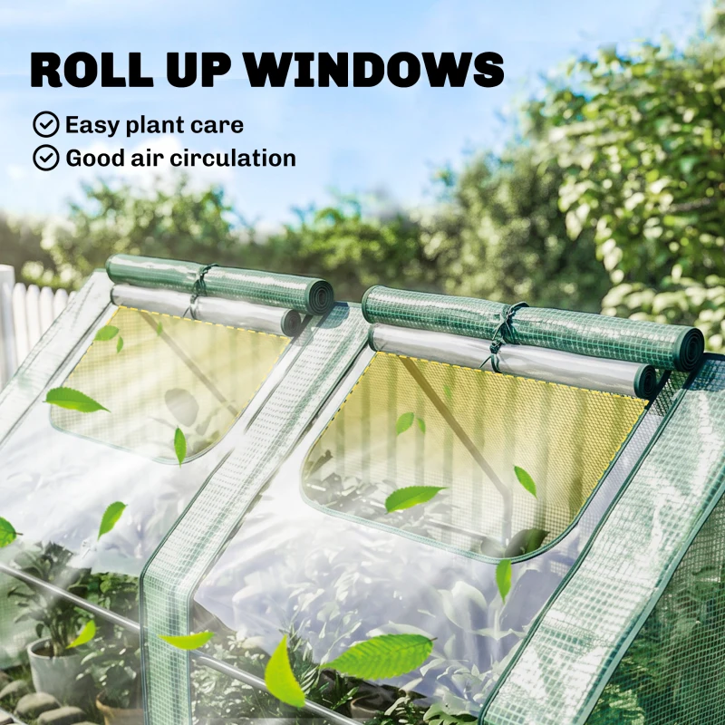 Outsunny 6' x 3' x 3' Portable Mini Greenhouse, Garden Green House Kit with 2 PE/Plastic Covers, Steel Frame and 2 Roll Up Zipper Windows, Dark Green