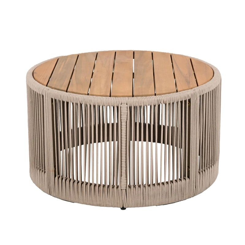 Outdoor Coffee Table with 220 Lbs Capacity, Weather-Resistant Rustic Center Table for Garden, 26" L x 26" W x 14" H, Natural+Teak+Beige