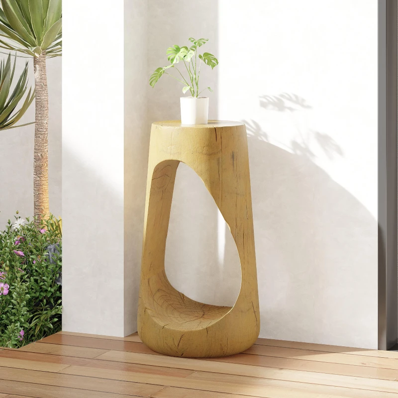 Modern End Table with Unique Wood Grain Texture and All-Weather Durability, Sturdy Side Table with 200 Lbs Capacity, 15" L x 15" W x 26.5" H, Natural