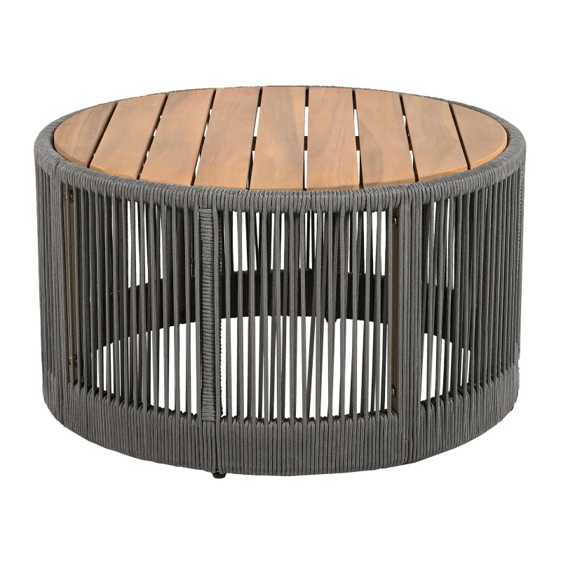 Outdoor Coffee Table with 220 Lbs Capacity, Weather-Resistant Rustic Center Table for Garden, 26" L x 26" W x 14" H, Grey+Natural+Teak