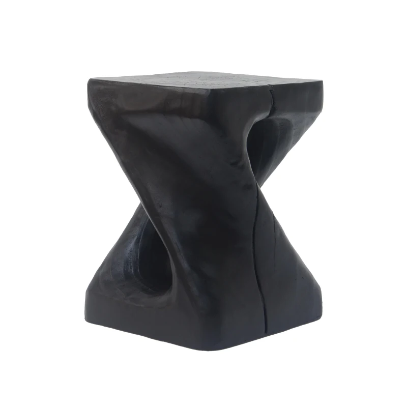 Twisted Hourglass Accent Side Table with MGO Composite, All-Weather End Table with UV-/Water-Resistant Finish, 11.5" L x 11.5" W x 16" H, Black