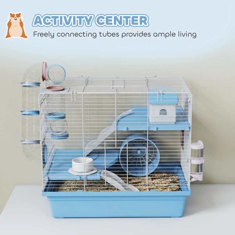 PawHut Hamster Cage, 3-Tier Small Animal Cage with Excerise Wheel, Food Bowl, Water Bottle, House, Tunnels, Ramps