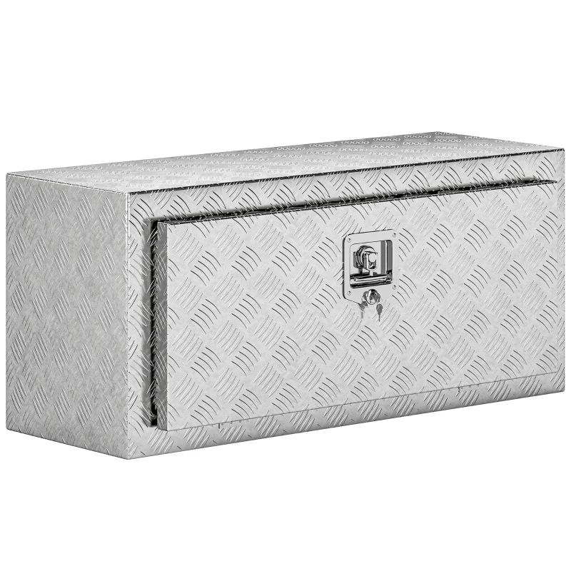 HOMCOM Heavy Duty Aluminum Underbody Truck Tool Box, 36 Inch Wavy Plate Tool Box Chest, Waterproof Storage Toolbox Organizer