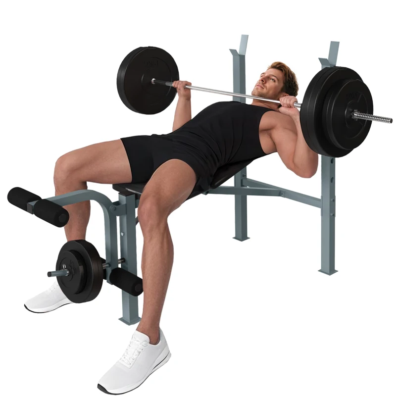 Soozier Incline Decline Weight Bench with Leg Extension and Barbell Rack, Adjustable Bench Press Weight Lifting Bench