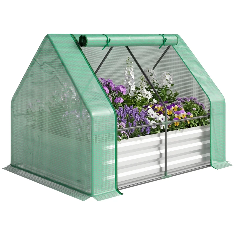 Outsunny Steel Outdoor Raised Garden Bed with Greenhouse,Cover, Roll Up Door, Dual Use, 50"x37.4"x36.2", Green