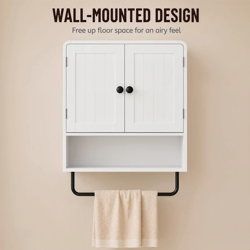 HOMCOM Wall Mounted Bathroom Cabinet, Bathroom Wall Cabinet with 2 Doors, Adjustable Shelf Storage, White