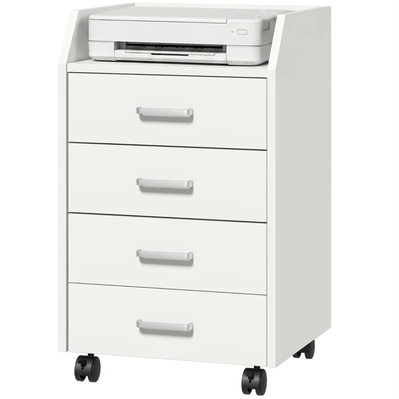 HOMCOM 4-Drawer Vertical Mobile Filing Cabinet, File Cabinet with Lockable Wheels for Home Office, White