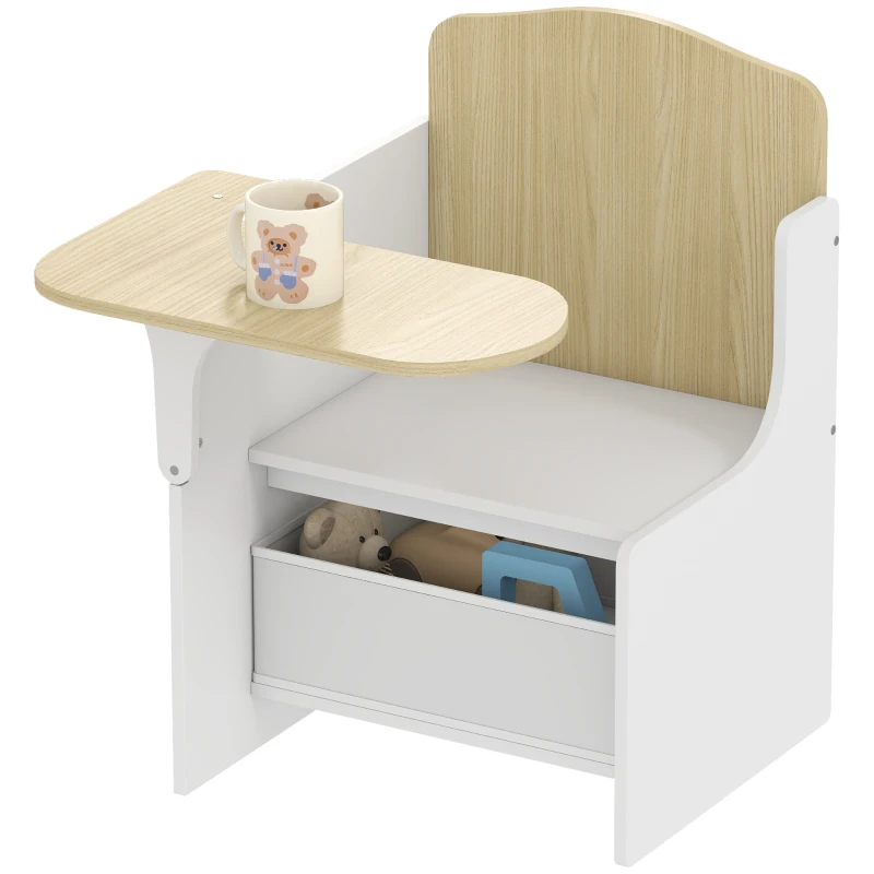 Qaba Kids Table and Chair Set, Children Desk and Chair with Storage Bin for Playing, Reading, Painting, for Ages 3-5, White