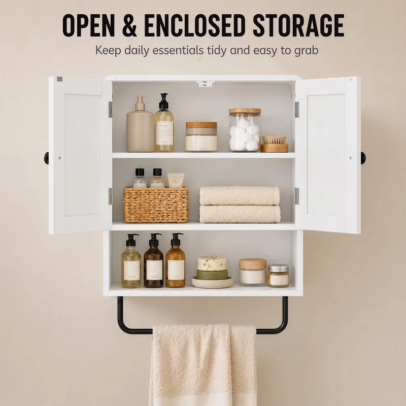 HOMCOM Wall Mounted Bathroom Cabinet, Bathroom Wall Cabinet with 2 Doors, Adjustable Shelf Storage, White