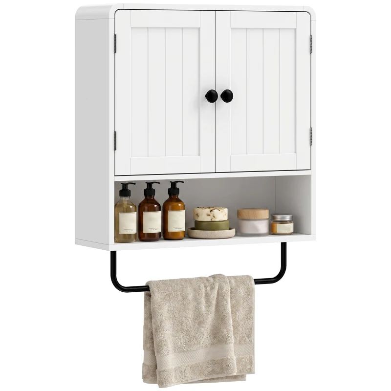 HOMCOM Wall Mounted Bathroom Cabinet, Bathroom Wall Cabinet with 2 Doors, Adjustable Shelf Storage, White