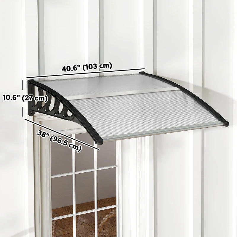 Outsunny Awning Door Canopy, 40.6" x 38" Polycarbonate Front Door Outdoor Patio Cover with Hollow Sheet for UV Protection, Clear