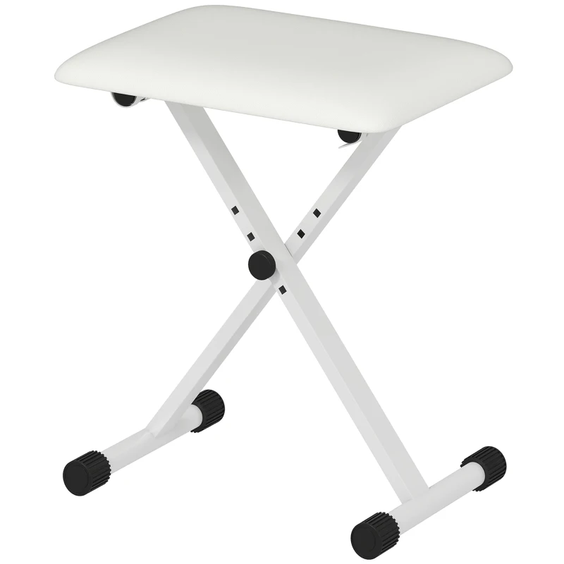 HOMCOM Adjustable Piano Bench, X-Style Folding Piano Stool with Padded Seat, Non-Slip Rubber Feet, Keyboard Chair, White