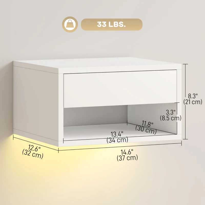 HOMCOM Floating Bedside Table Set of 2 with RGB LED Lights App Control