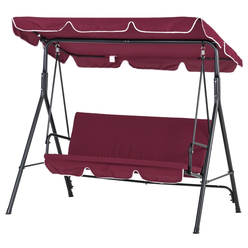 Outsunny 3-Seater Outdoor Porch Swing with Adjustable Canopy, Patio Swing Chair for Garden, Poolside, Backyard, Wine Red