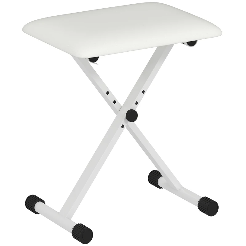 HOMCOM Adjustable Piano Bench, X-Style Folding Piano Stool with Padded Seat, Non-Slip Rubber Feet, Keyboard Chair, White