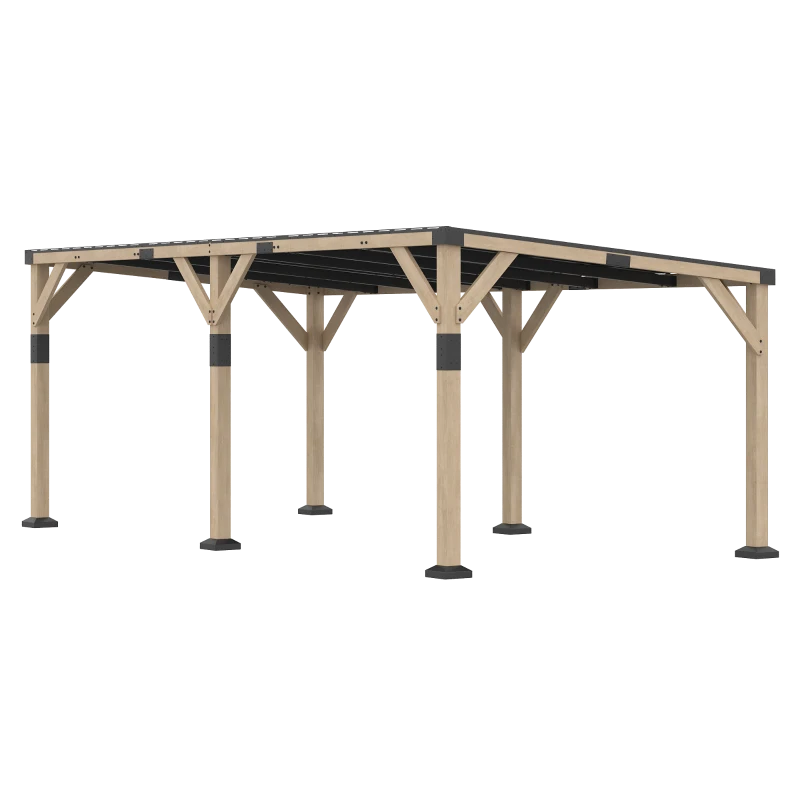 Outsunny 10' x 20' Wooden Gazebo, Hardtop Lean-to Gazebo Pergola with Galvanized Steel Sloped Roof, Light Walnut