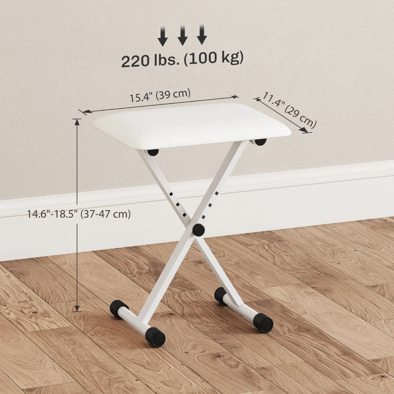 HOMCOM Adjustable Piano Bench, X-Style Folding Piano Stool with Padded Seat, Non-Slip Rubber Feet, Keyboard Chair, White