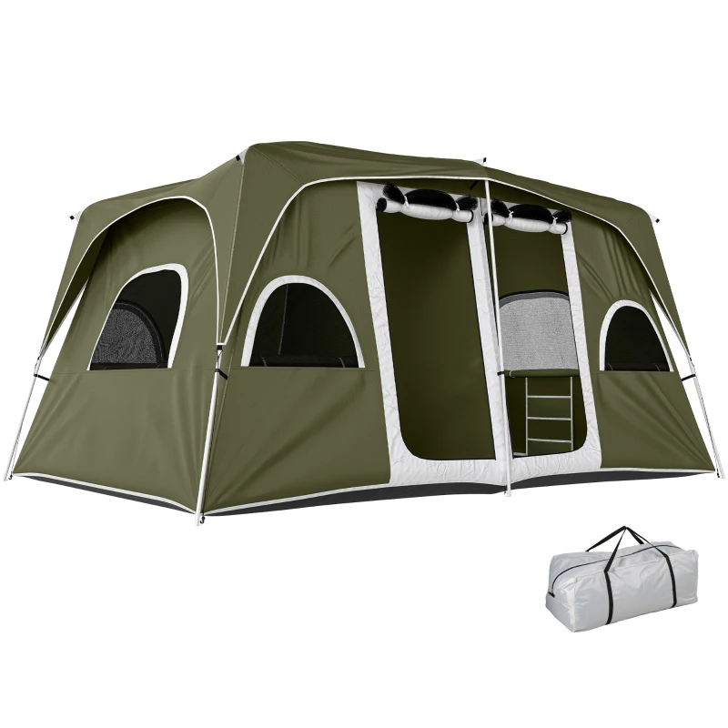 Outsunny 4-8 Person Family Tent, Camping Tent with 2 Room Mesh Windows, Easy Set Up for Backpacking, Hiking, Outdoor, Dark Green