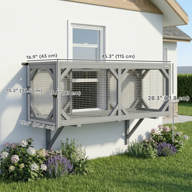 PawHut Cat Tunnel, Wooden Catio Outdoor Cat Enclosure with 2 Doors and Extendable Design, Wall-Mounted Pet Run