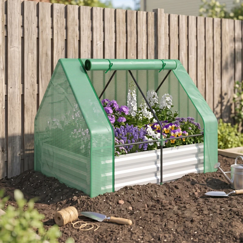 Outsunny Steel Outdoor Raised Garden Bed with Greenhouse,Cover, Roll Up Door, Dual Use, 50"x37.4"x36.2", Green