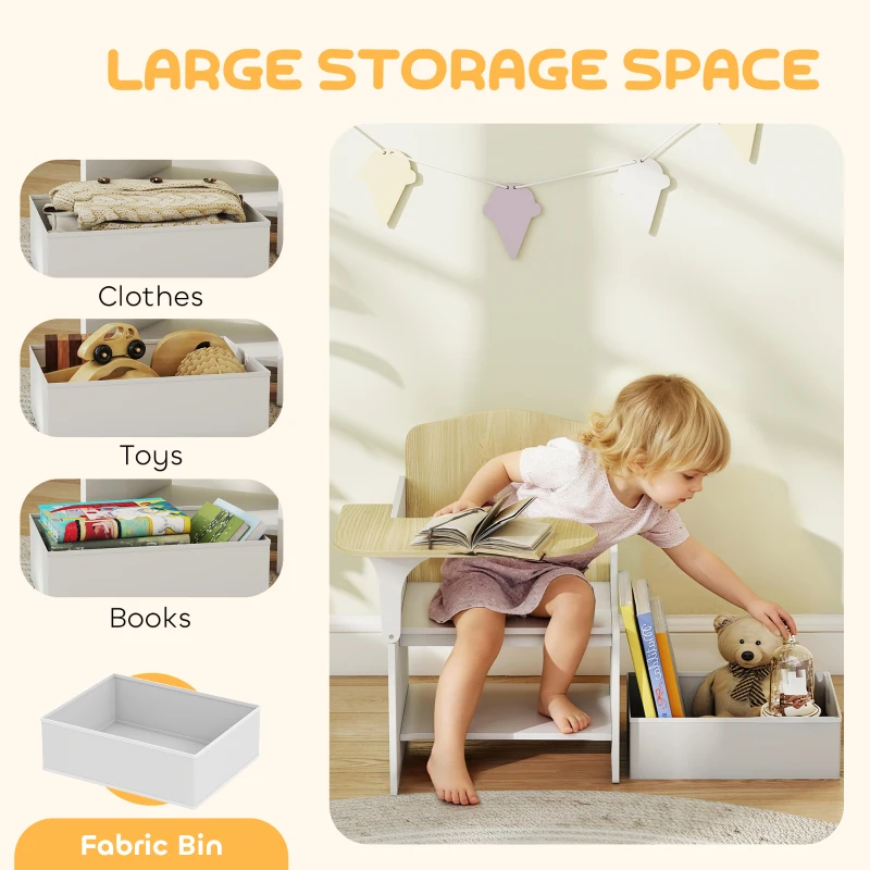 Qaba Kids Table and Chair Set, Children Desk and Chair with Storage Bin for Playing, Reading, Painting, for Ages 3-5, White