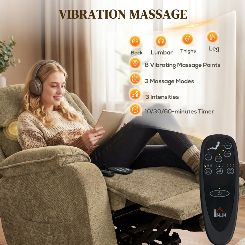 HOMCOM Power Recliner Chair with Massage, Electric Lift Chair for Elderly with Side Pockets, 2 Memory Positions, Remote, Brown