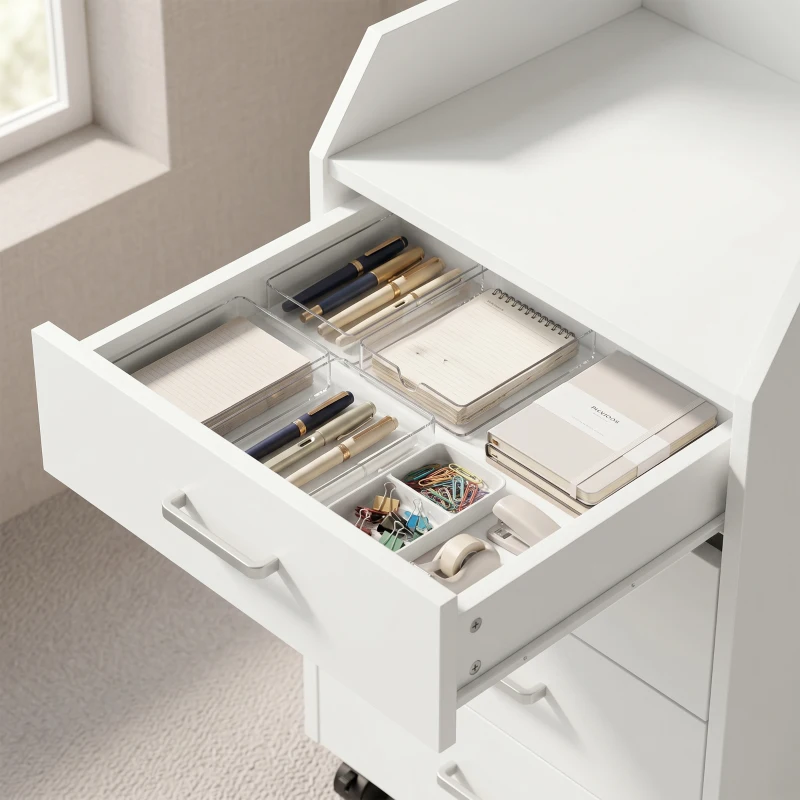 HOMCOM 4-Drawer Vertical Mobile Filing Cabinet, File Cabinet with Lockable Wheels for Home Office, White