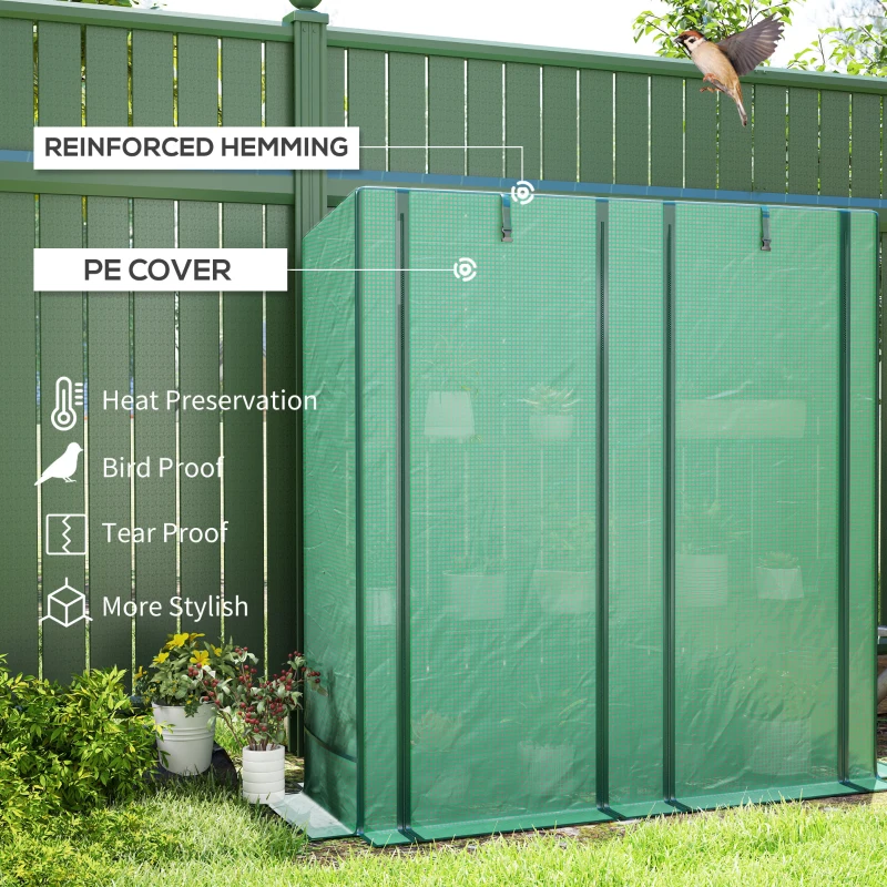 Outsunny Lean-to Greenhouse with 3 Tier Shelves, Mini Greenhouse with 2 Roll-Up Doors for Indoor Outdoor, Green