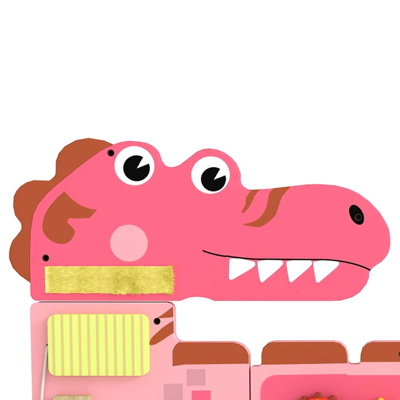 Qaba Busy Board Panels wall mounted Montessori Sensory Toys dinosaur center 87 x 52 x 5.5 cm Pink