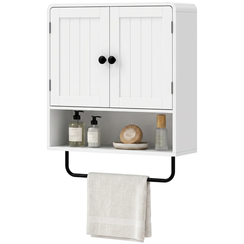 HOMCOM Wall Mounted Bathroom Cabinet, Bathroom Wall Cabinet with 2 Doors, Adjustable Shelf Storage, White