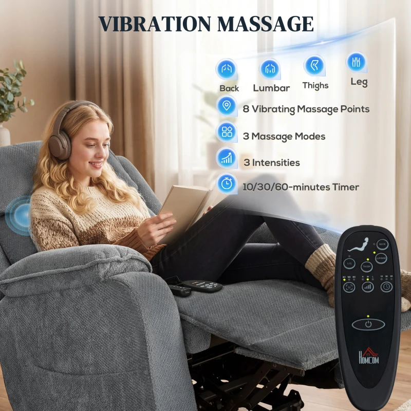 HOMCOM Power Recliner Chair with Massage, Electric Lift Chair for Elderly with Side Pockets, 2 Memory Positions, Remote, Grey