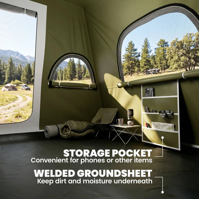 Outsunny 4-8 Person Family Tent, Camping Tent with 2 Room Mesh Windows, Easy Set Up for Backpacking, Hiking, Outdoor, Dark Green