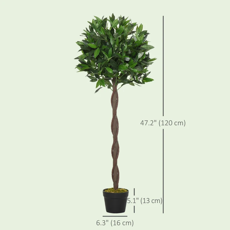 Outsunny 4FT Artificial Laurel Tree Set of 2, Lifelike Fake Plant with 564 Leaves, Potted Fake Plant for Home Office Decor, Green