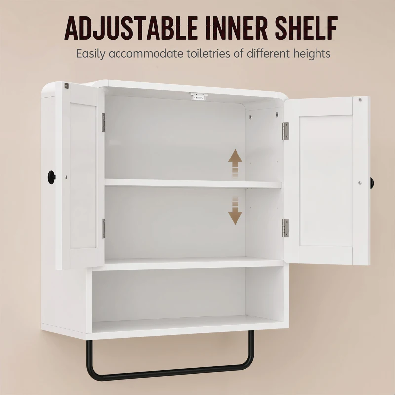 HOMCOM Wall Mounted Bathroom Cabinet, Bathroom Wall Cabinet with 2 Doors, Adjustable Shelf Storage, White