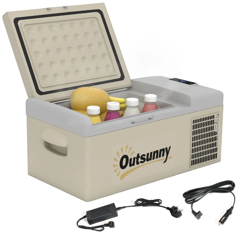 Outsunny 12 Volt Car Refrigerator, 17QT Car Fridge Electric Cooler, 12/24V DC and 100-240V AC, -4℉-50℉, Portable Refrigerator