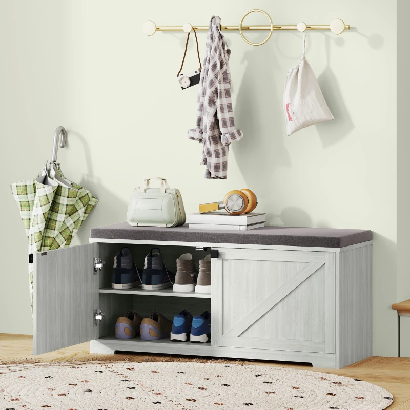 HOMCOM Shoe Storage Bench with Padded Seat, Entryway Bench Holds up to 352 lb, Shoe Organizer, 8 Pairs, Light Grey