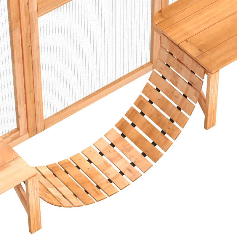 PawHut Large Outdoor Catio with Condos, Platforms, Doors, Ladders, Weather-Resistant Roof, Orange
