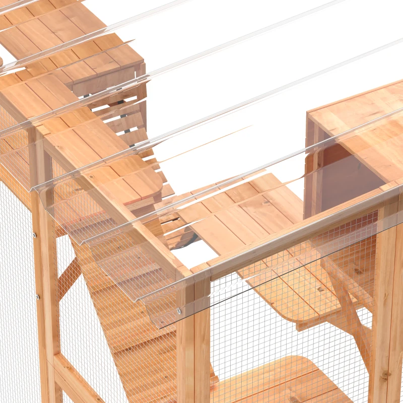 PawHut Large Outdoor Catio with Condos, Platforms, Doors, Ladders, Weather-Resistant Roof, Orange